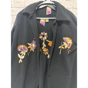 Anthony Original 2 PC Black Fleece Top & Cardigan Shacket Set SZ 1X Embroidered